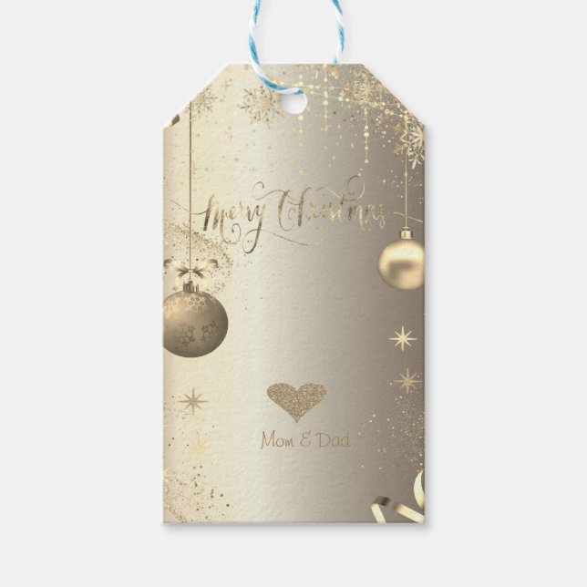 Etiqueta Para Presente Bolas Douradas Flocos de Neve Estrelas (Frente)