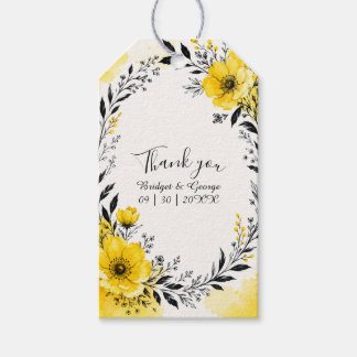 Etiqueta Para Presente Bold Black Wreath Yellow Wedding Florals
