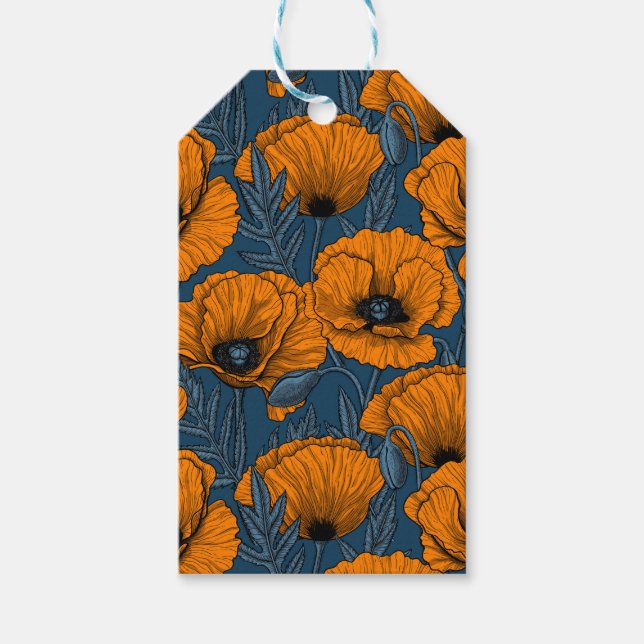 Etiqueta Para Presente Bolhas de laranja em azul escuro (Frente)