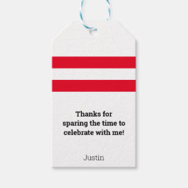 Etiqueta Para Presente Boliche em faixas vermelhas com mensagem e nome pe