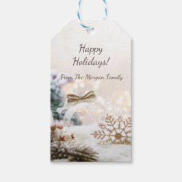 Etiqueta Para Presente Bolinhas de Natal Elegantes,Flocos de Neve Dourado