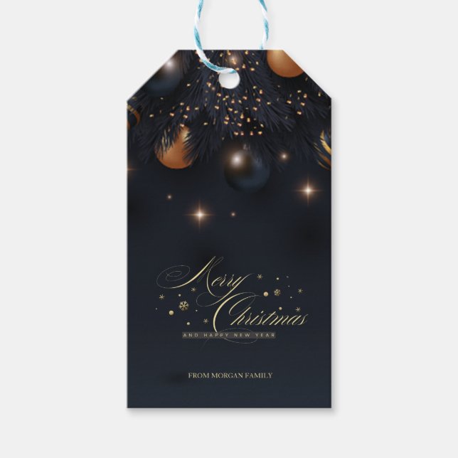 Etiqueta Para Presente Bolinhas de Natal Ramos de Pinheiro Preto (Frente)