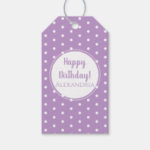 Etiqueta Para Presente Bolinhas Lilás Roxo Moderno Nome Feliz Aniversário