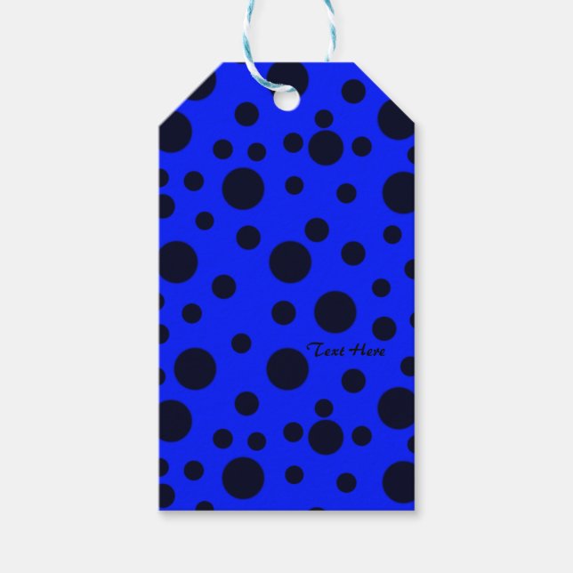 Etiqueta Para Presente Bolinhas Negra Simples Moderna com Padrão Azul (Frente)