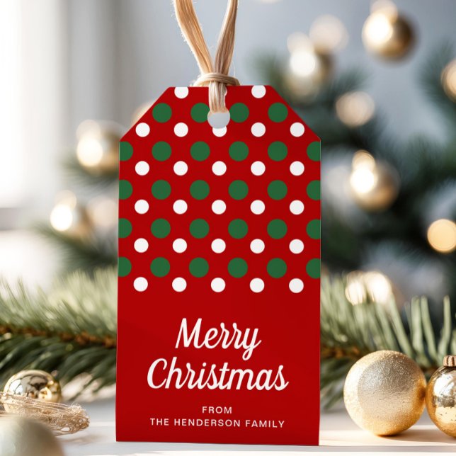 Etiqueta Para Presente Bolinhas Vermelhas Modernas Feliz Natal (Modern Red Polka Dots Merry Christmas Gift Tags)