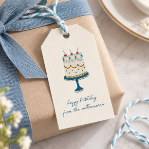 Etiqueta Para Presente Bolo De Aniversário Azul Doodle Fofo Com Nome Da F