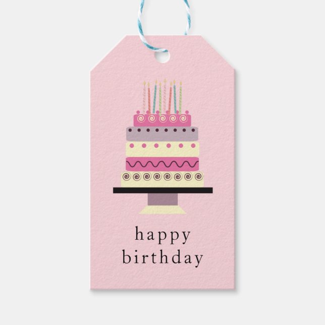 Etiqueta Para Presente Bolo-de-Aniversário Cinzento-Rosa Cinzento Cinzent (Frente)