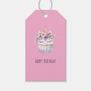 Etiqueta Para Presente Bolo de Aniversário Floral Unicórnio Rosa