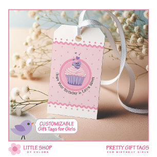 Etiqueta Para Presente Bolo de Aniversário Personalizável Pretty Pink Cup