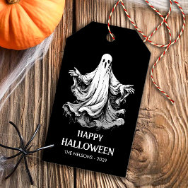 Etiqueta Para Presente Bolo de festa Feliz Halloween com fantasma