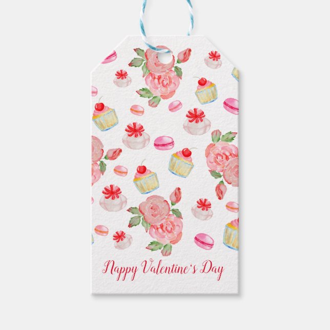 Etiqueta Para Presente Bolos doces e rosas de aquarela (Frente)