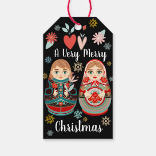 Etiqueta Para Presente Bonecas Russas Matryoshka Senhor e Senhora com Flo