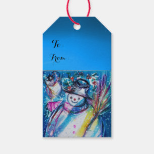 Etiqueta Para Presente BONECo DE NEVE COM CORUJA, NOITE DE NATAL Azul