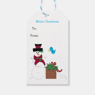 Etiqueta Para Presente Boneco de Neve com Planter de Natal