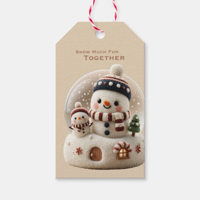 Etiqueta Para Presente Boneco de Neve em Globo de Neve Feito com Agulha d (Frente)