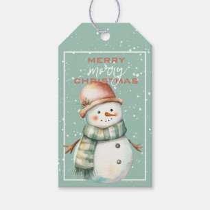 Etiqueta Para Presente Boneco de Neve Festivo com Cachecol Azul Turquesa