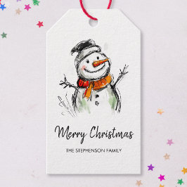 Etiqueta Para Presente Boneco de Neve Fofo Esboço Desenhado à Mão Feliz N