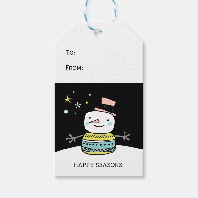 Etiqueta Para Presente Boneco de neve retrô feliz estações natal (Frente)