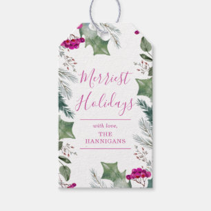 Etiqueta Para Presente Bonita Aquarela Holly Greenery Natal