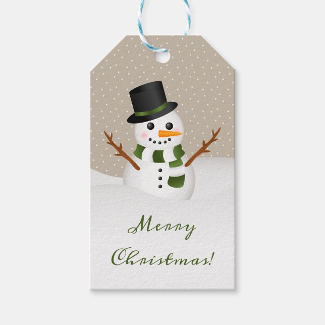 Etiqueta Para Presente Bonita Cartoon Snowman Ilustração Feliz Natal (Frente)