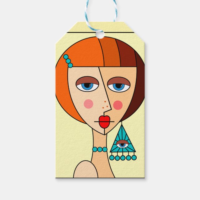 Etiqueta Para Presente Bonita Cubismo Das Mulheres Ruivas (Frente)