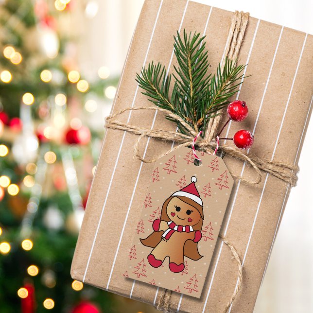 Etiqueta Para Presente Bonita Gingerpão Menina Feriado Cookie Kraft Kraft (Criador carregado)