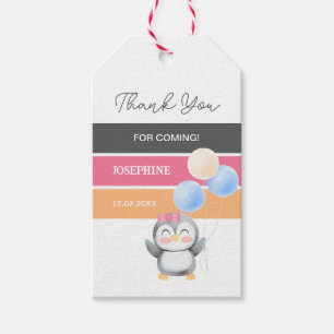 Etiqueta Para Presente Bonita Menina De Balão De Pinguim Aniversário Obri