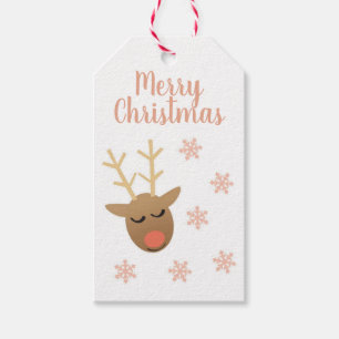 Etiqueta Para Presente Bonita Reindeer de Natal Rosa Dourada
