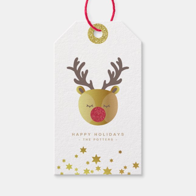 Etiqueta Para Presente Bonita Reindeer | Divertido Natal Branco e Dourado (Frente)