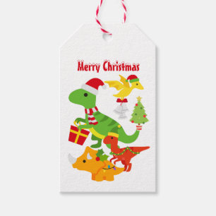 Etiqueta Para Presente Bonitas Crianças de Dinossauro de Natal Brancas