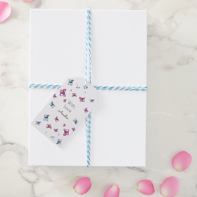 Etiqueta Para Presente Bonito borboleta rosa e azul (Criador carregado)