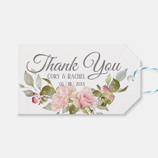 Etiqueta Para Presente Bonito Buquê de Rosas Rosa em Obrigado (Frente (horizontal))