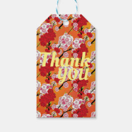 Etiqueta Para Presente Bonito cerejeira, Flor Vermelho e Pérolas Rosa