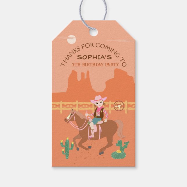 Etiqueta Para Presente Bonito Cowgirl e Festa de aniversário (Frente)