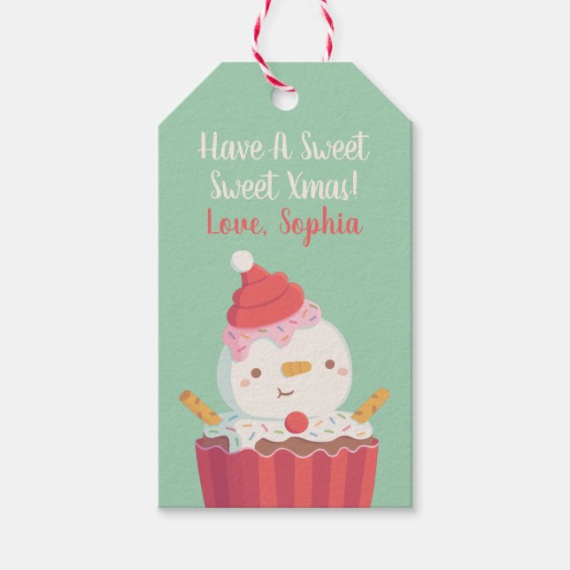 Etiqueta Para Presente Bonito Cupcake Snowman, doce Natal (Frente)