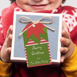 Etiqueta Para Presente Bonito Elf Figurino Vermelho Família Verde Natal