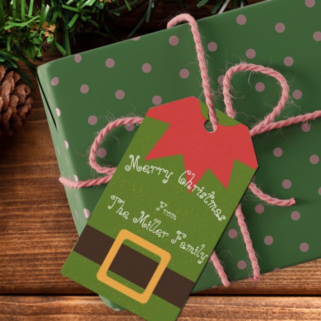 Etiqueta Para Presente Bonito Elfo Figurino Vermelho Verde Castanho Natal (Criador carregado)