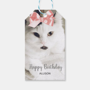 Etiqueta Para Presente Bonito Tema De Gato, Aniversário, Branco, Pink Pe