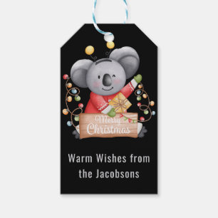 Etiqueta Para Presente Bonito Urso Castanho Feliz, Feliz Natal, com Etiqu