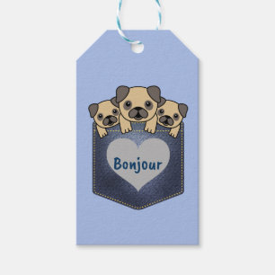 Etiqueta Para Presente Bonjour três cães bonitos do Pug em um Tag do