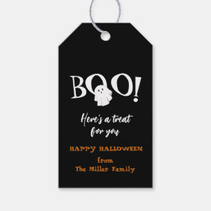 Etiqueta Para Presente BOO Fantasma fofo Preto e branco Halloween