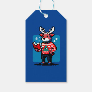 Etiqueta Para Presente Bookish Reindeer - Design de Natal Cozy Pixel Art