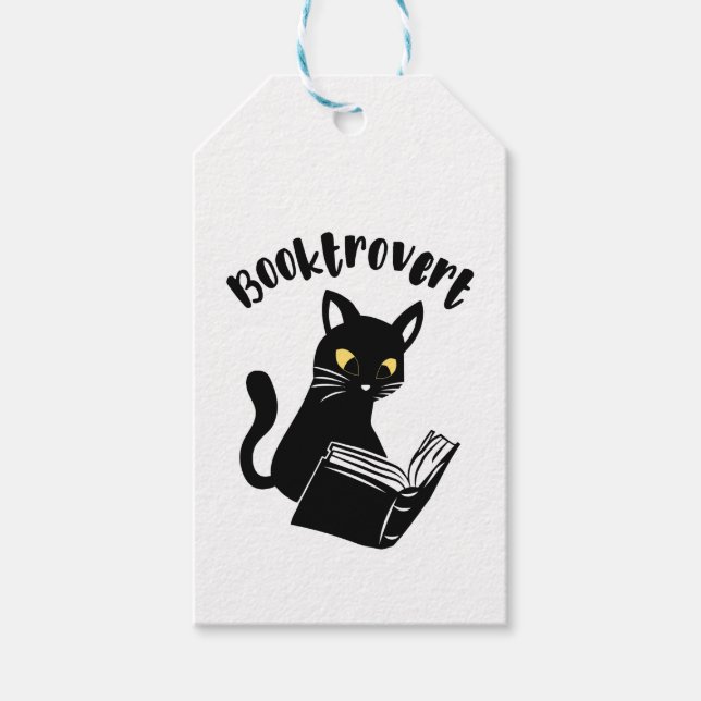 Etiqueta Para Presente Booktrovert cat com livro (Frente)