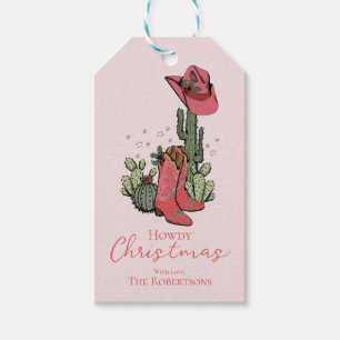Etiqueta Para Presente Boots and Cactos, Moças de Natal Rosa e Moça de Na