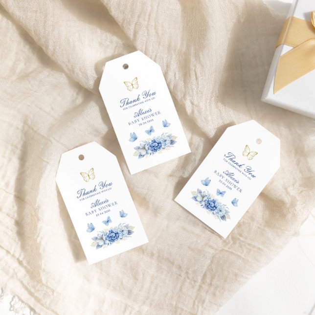 Etiqueta Para Presente Borboleta Azul Obrigado Chá de fraldas (Criador carregado)