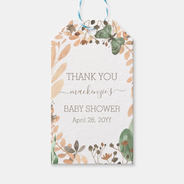 Etiqueta Para Presente Borboleta de Aquarela Boho Floral (Frente)