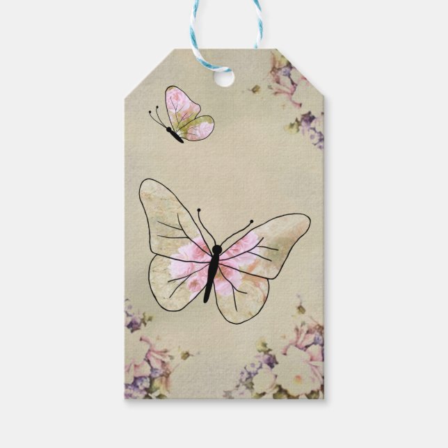 Etiqueta Para Presente Borboleta de flor de kirsch (Frente)