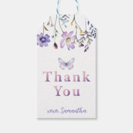 Etiqueta Para Presente Borboleta de Flor Selvagem Roxa Marca de Presente
