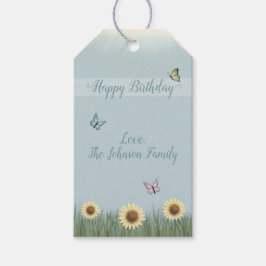 Etiqueta Para Presente Borboleta do Girassol Feliz Aniversário