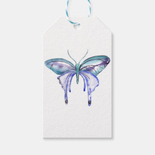 Etiqueta Para Presente Borboleta roxa aqua azul aquarela